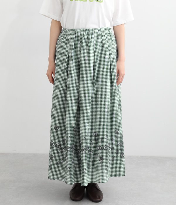 北欧花刺繍スカート(A・グリーン)