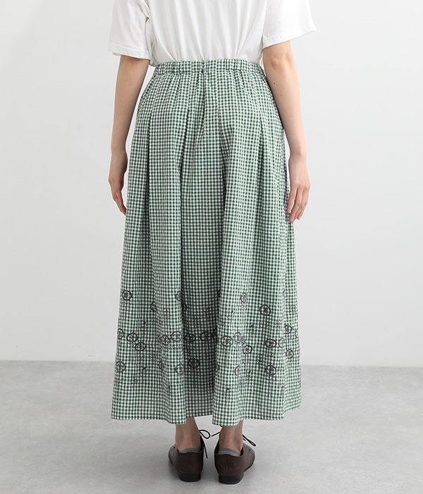 北欧花刺繍スカート(A・グリーン)