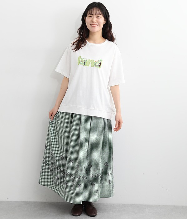北欧花刺繍スカート(C・ネイビー)