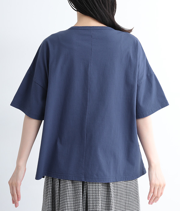 裾植物刺繍Tシャツ(ネイビー)