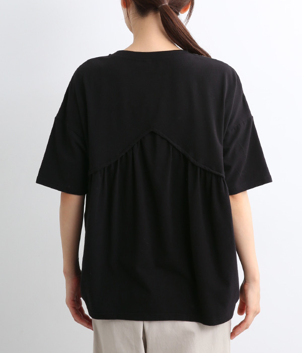 花刺繍ヨークTシャツ(B・ブラック)
