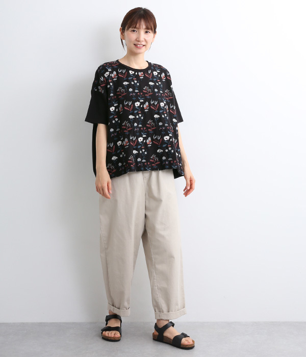 花刺繍ヨークTシャツ(C・カーキ)