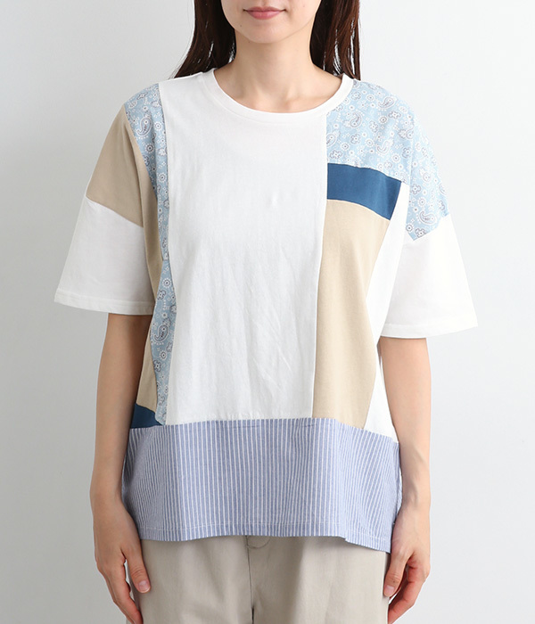リメイク風切替Tシャツ(A・ホワイト)