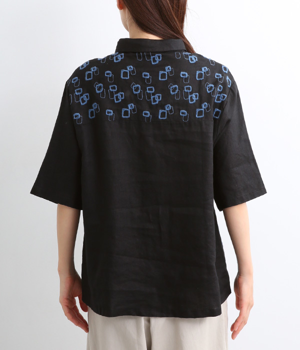 幾何学刺繍シャツ(B・ブラック)
