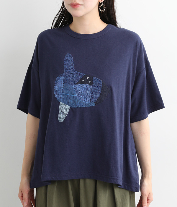 マンボウ刺繍Tシャツ(C・ネイビー)