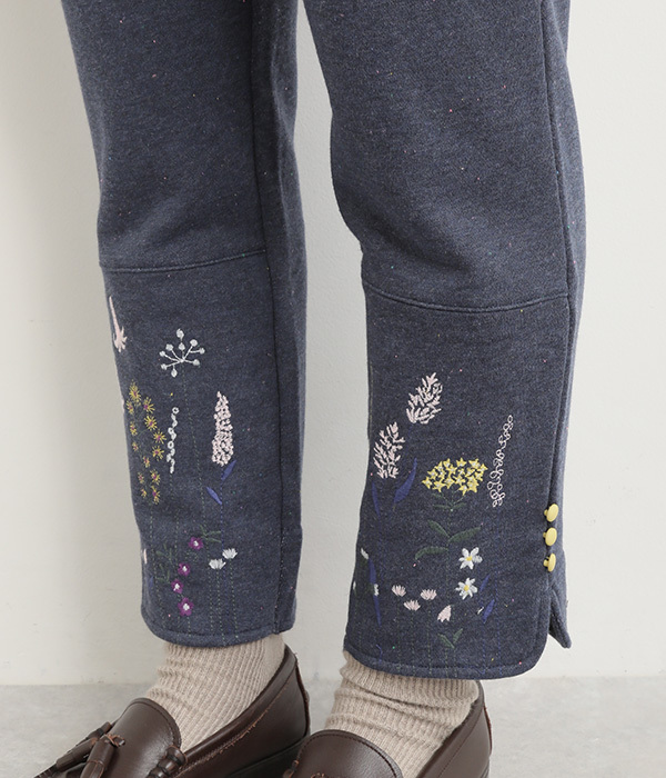 裏毛花刺繍レギンス(B・ネイビー)