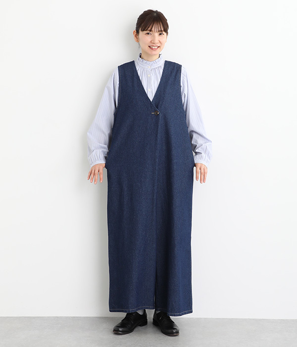 デニムアシメサロペパンツ(B・インディゴ)
