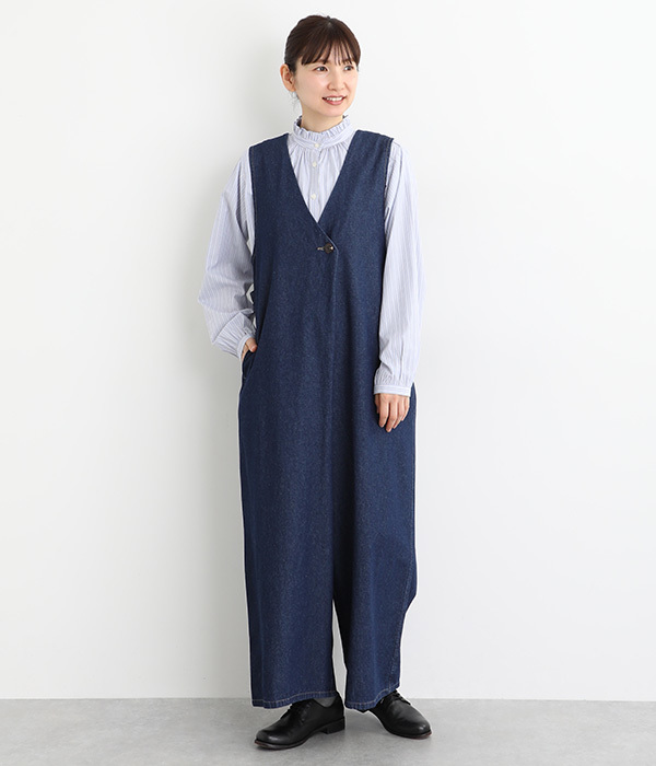 デニムアシメサロペパンツ(B・インディゴ)
