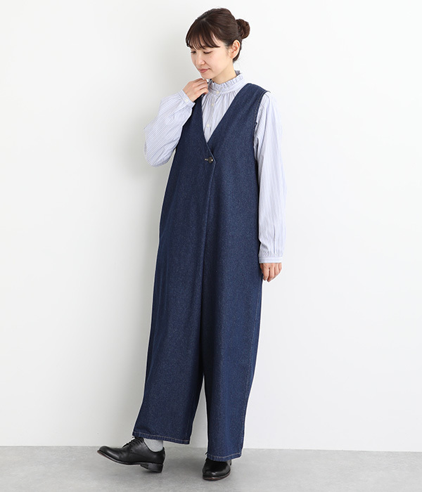 デニムアシメサロペパンツ(B・インディゴ)