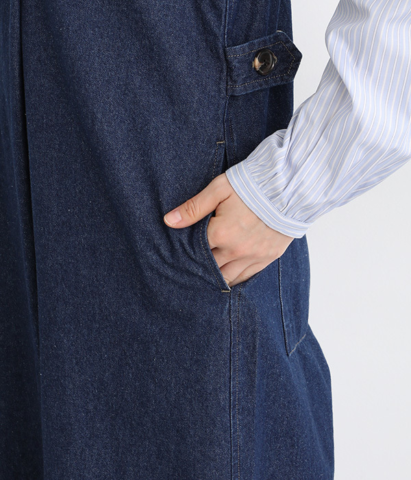 デニムアシメサロペパンツ(B・インディゴ)