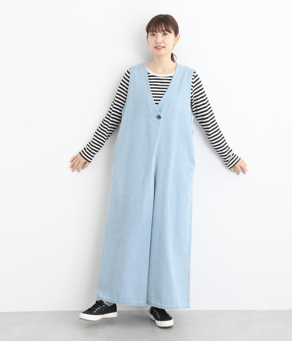 デニムアシメサロペパンツ(B・インディゴ)