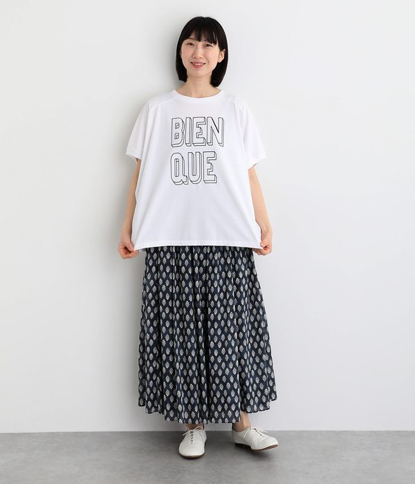 良質天竺変形ワイドロゴプリントＴシャツ　BIENQUE(ホワイト)
