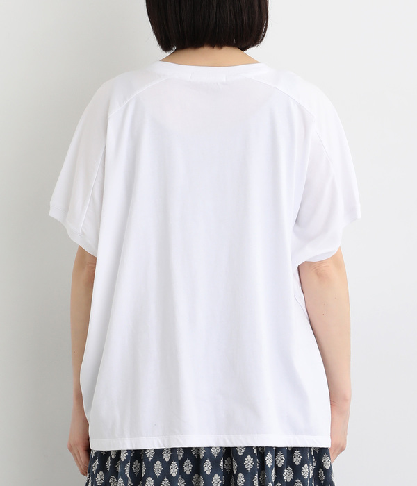 良質天竺変形ワイドロゴプリントＴシャツ　BIENQUE(ホワイト)