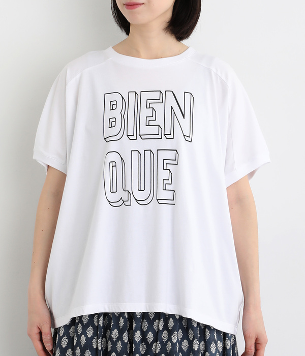 良質天竺変形ワイドロゴプリントＴシャツ　BIENQUE(ホワイト)