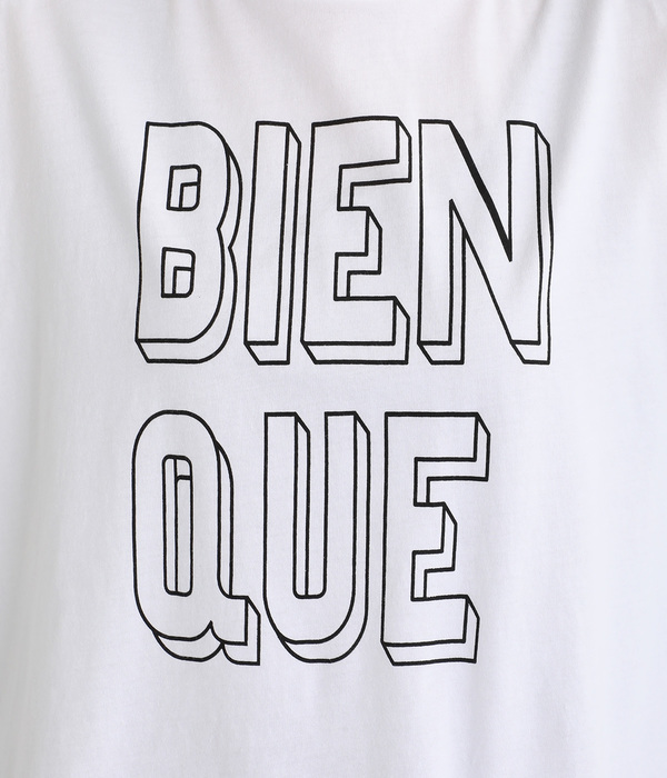 良質天竺変形ワイドロゴプリントＴシャツ　BIENQUE(ホワイト)