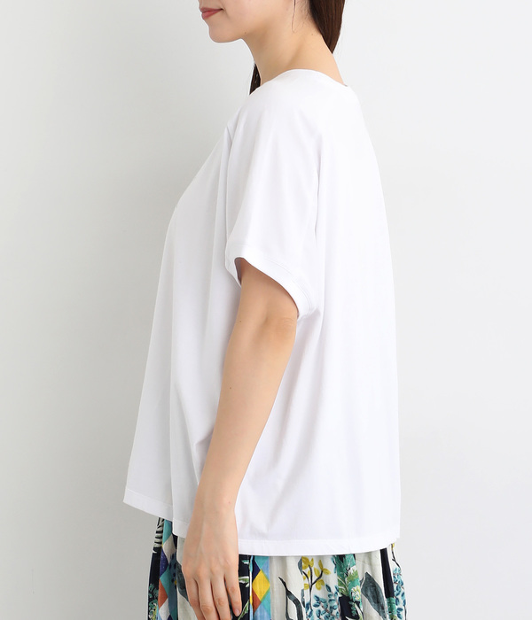 良質天竺変形ワイドロゴプリントＴシャツ　TRANQUIL(ホワイト)