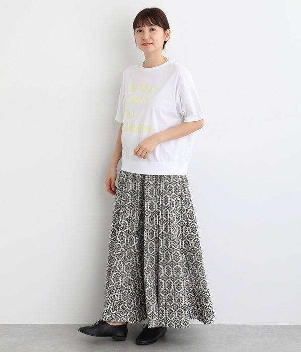良質天竺5分袖リブロゴプリントＴシャツ　ONETODAY(ホワイト)
