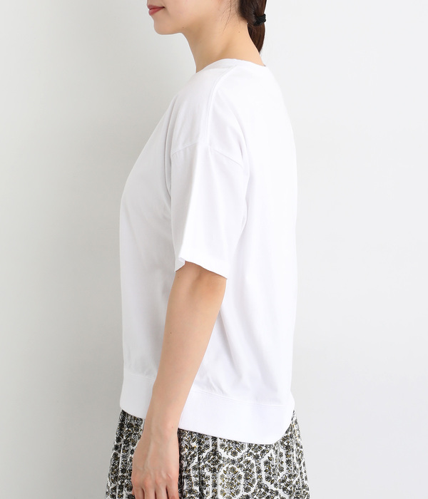 良質天竺5分袖リブロゴプリントＴシャツ　ONETODAY(ホワイト)