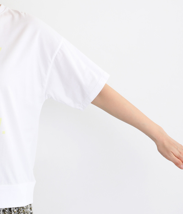 良質天竺5分袖リブロゴプリントＴシャツ　ONETODAY(ホワイト)