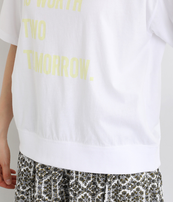 良質天竺5分袖リブロゴプリントＴシャツ　ONETODAY(ホワイト)