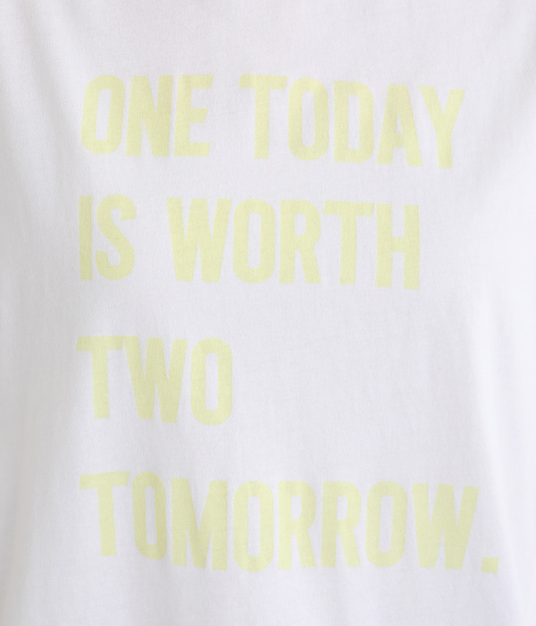 良質天竺5分袖リブロゴプリントＴシャツ　ONETODAY(ホワイト)