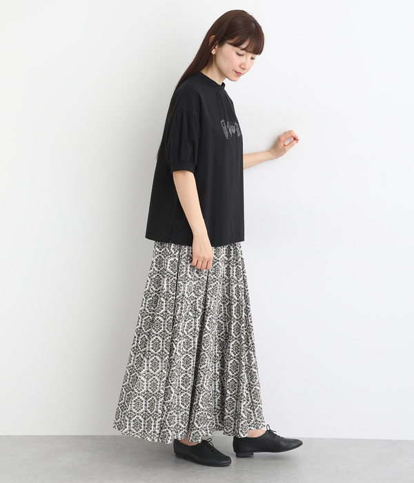 シャリシャリオックスリブクルー刺繍Ｔシャツ(ブラック)