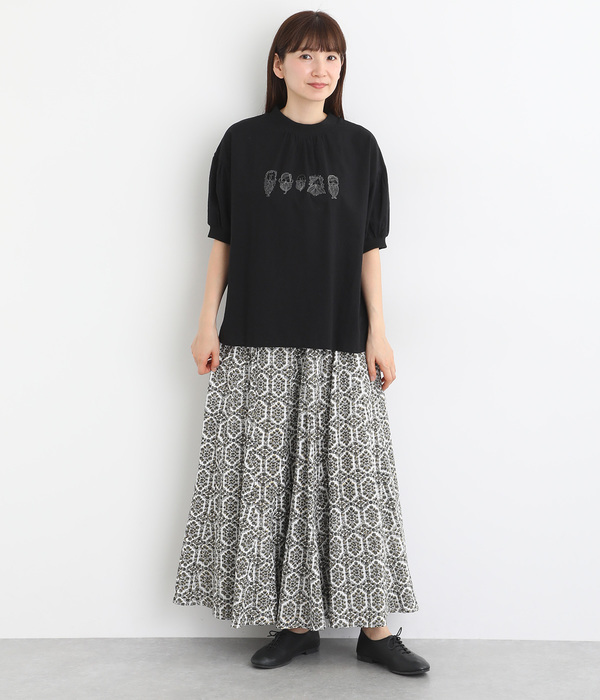 シャリシャリオックスリブクルー刺繍Ｔシャツ(ブラック)