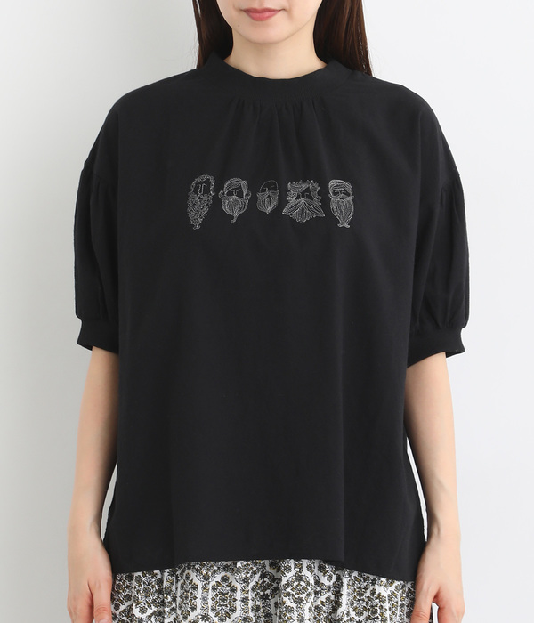 シャリシャリオックスリブクルー刺繍Ｔシャツ(ブラック)