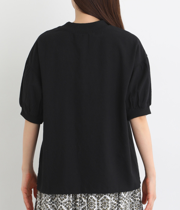 シャリシャリオックスリブクルー刺繍Ｔシャツ(ブラック)