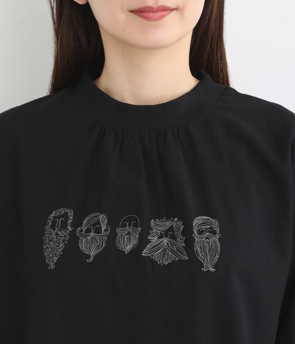 シャリシャリオックスリブクルー刺繍Ｔシャツ(ブラック)