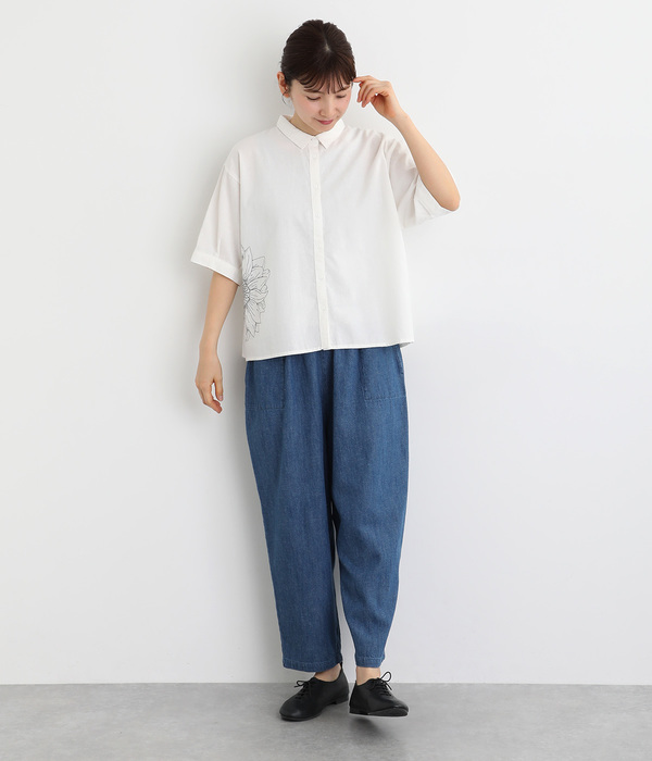 シャリシャリオックス刺繍半袖シャツ(ホワイト)