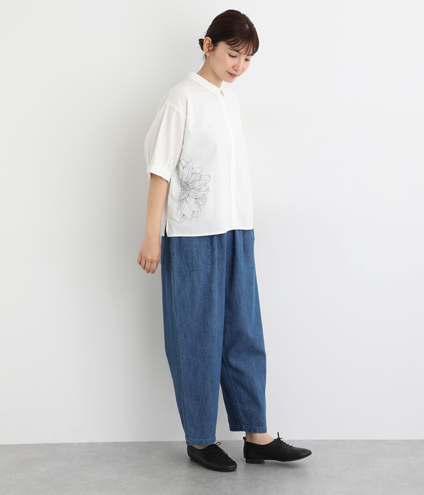 シャリシャリオックス刺繍半袖シャツ(ホワイト)