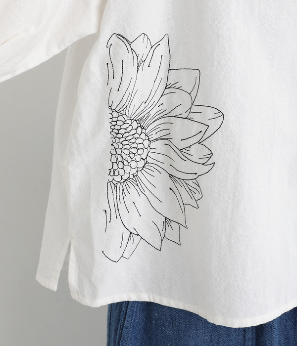 シャリシャリオックス刺繍半袖シャツ(ホワイト)