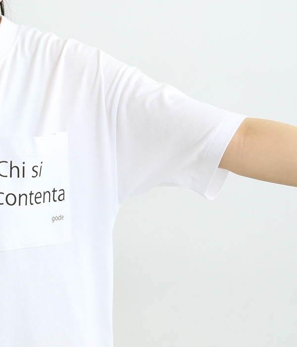 良質天竺　ポケ付きロゴプリントTee＜Chi is contentra＞(ホワイト)