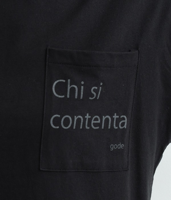 良質天竺　ポケ付きロゴプリントTee＜Chi is contentra＞(C・ブラック)