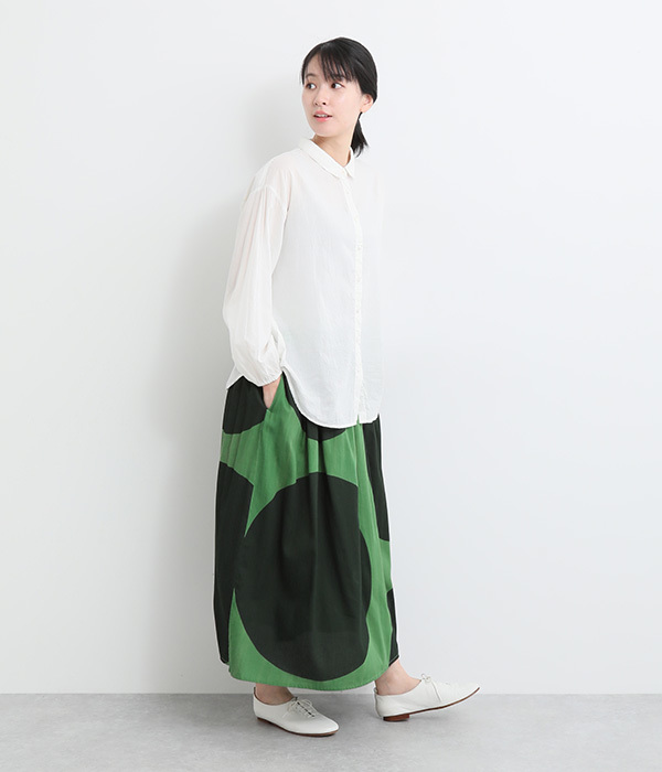 コードコットン大柄ドットスカート(A・グリーン×グリーン)