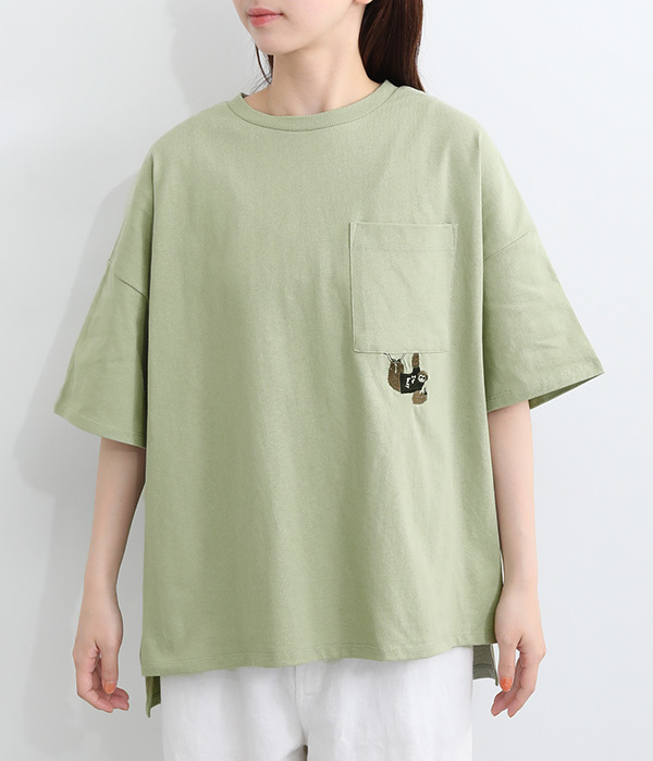 16OE天竺刺繍Tシャツ(A・ライトカーキ)