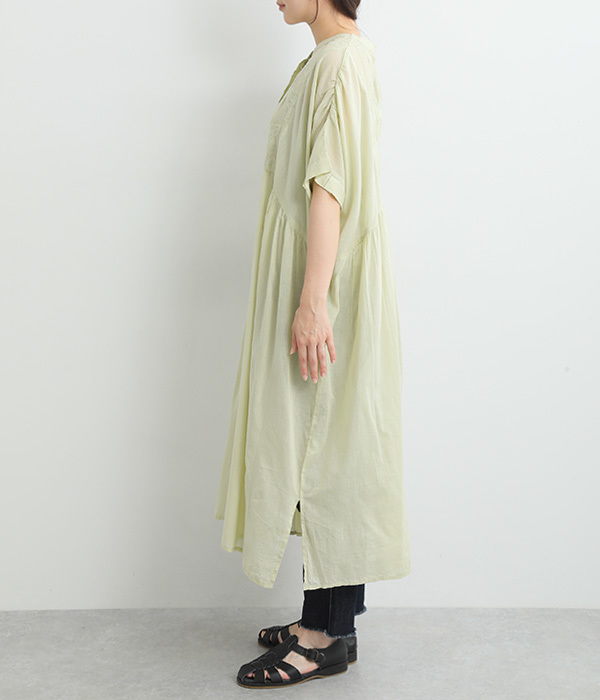 メッシュ刺繍シャツドレス(A・ライトカーキ)