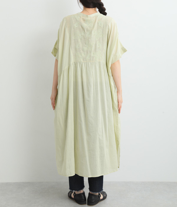 メッシュ刺繍シャツドレス(A・ライトカーキ)