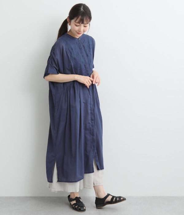 メッシュ刺繍シャツドレス(B・ネイビー)
