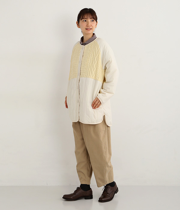 【別注】ニットシャギー切替キルティングミドルコート(A・アイボリー)