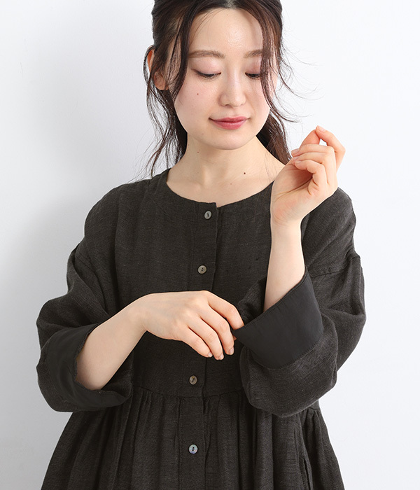 リネンダブルガーゼ2wayワンピース(C・チャコール)