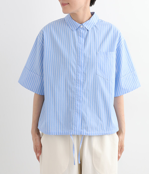 コットンブルーストライプシャツブラウス(B・サックス)【新入荷 コットンブルーストライプシャツブラウス(B・サックス)【新入荷