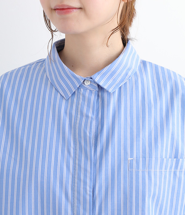 コットンブルーストライプシャツブラウス(B・サックス)【新入荷 コットンブルーストライプシャツブラウス(B・サックス)【新入荷