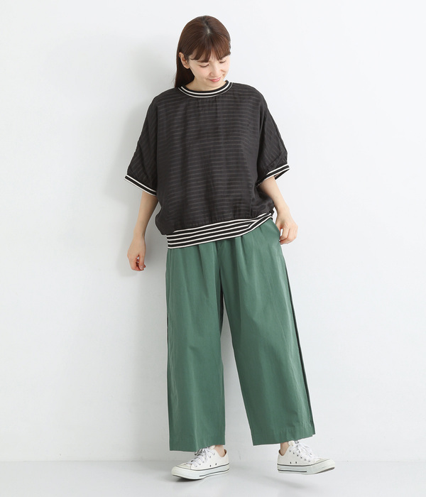 コットンツイルサイドボックスプリーツパンツ(グリーン)