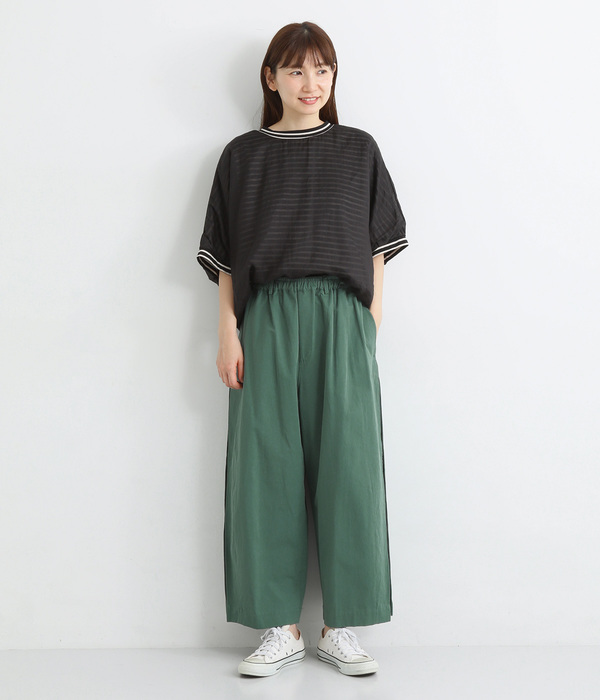 コットンツイルサイドボックスプリーツパンツ(グリーン)