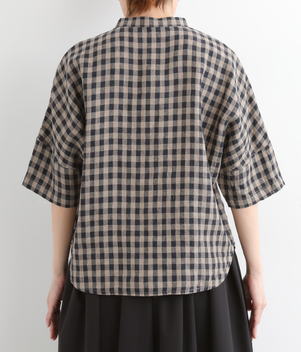 リネンギンガムチェックブラウス(B・ベージュ)【新入荷】｜TUTIE