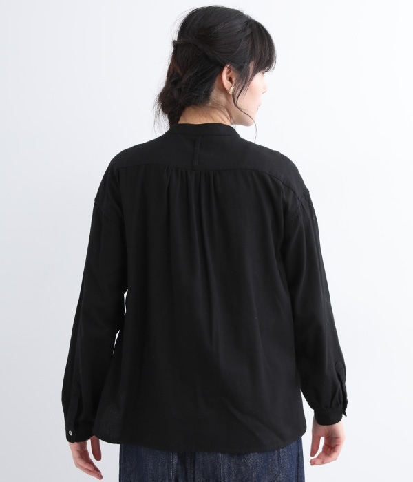 コットンビエラバンドカラーシャツ(B・ブラック)
