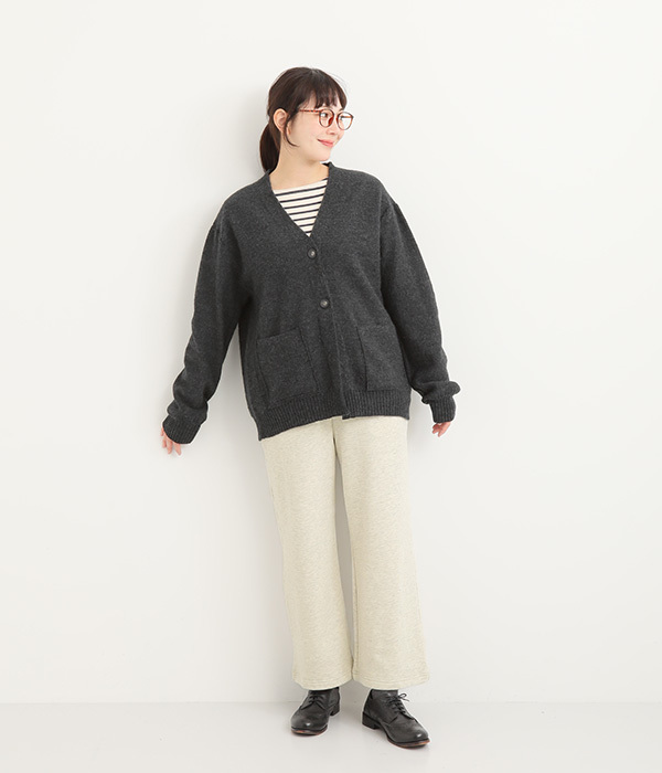コットン裏毛起毛ワイドストレートパンツ(C・チャコール)