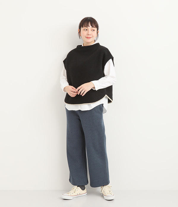 コットン裏毛起毛ワイドストレートパンツ(C・チャコール)